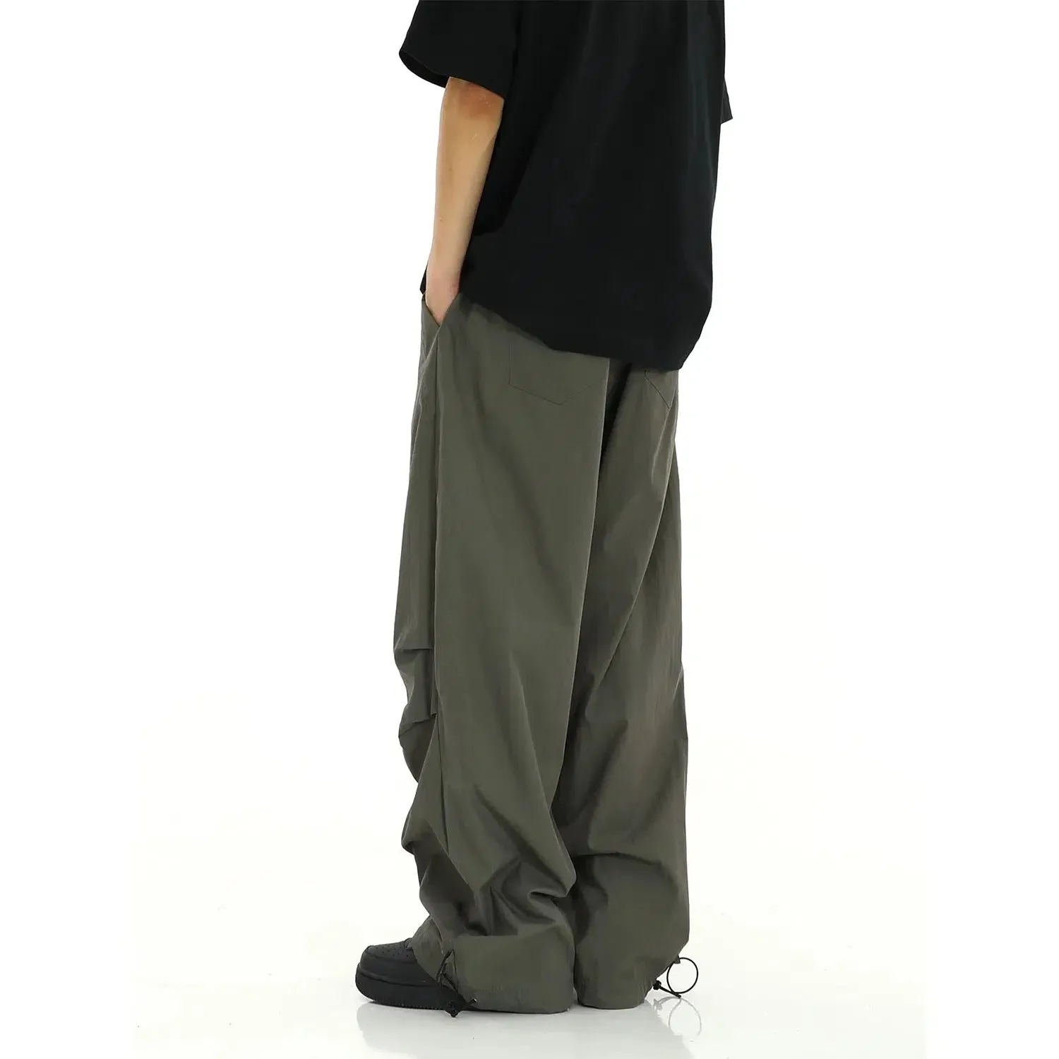 Drawstring Knee Pleated Parachute Pants