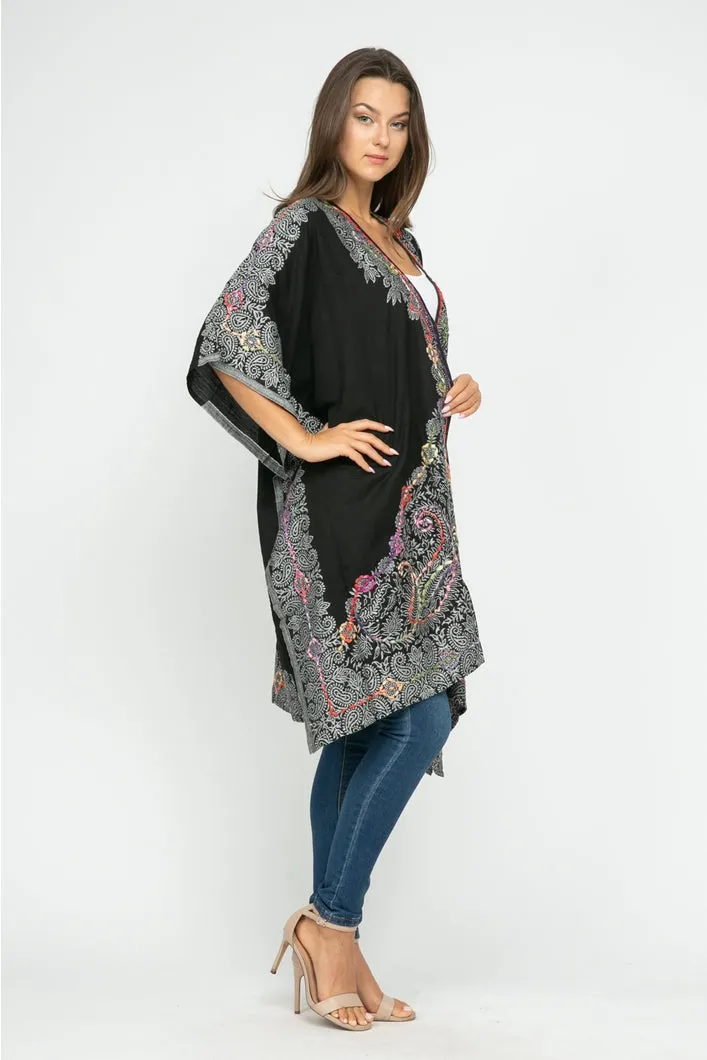 Embroidered Kimono ~ Black & Gray