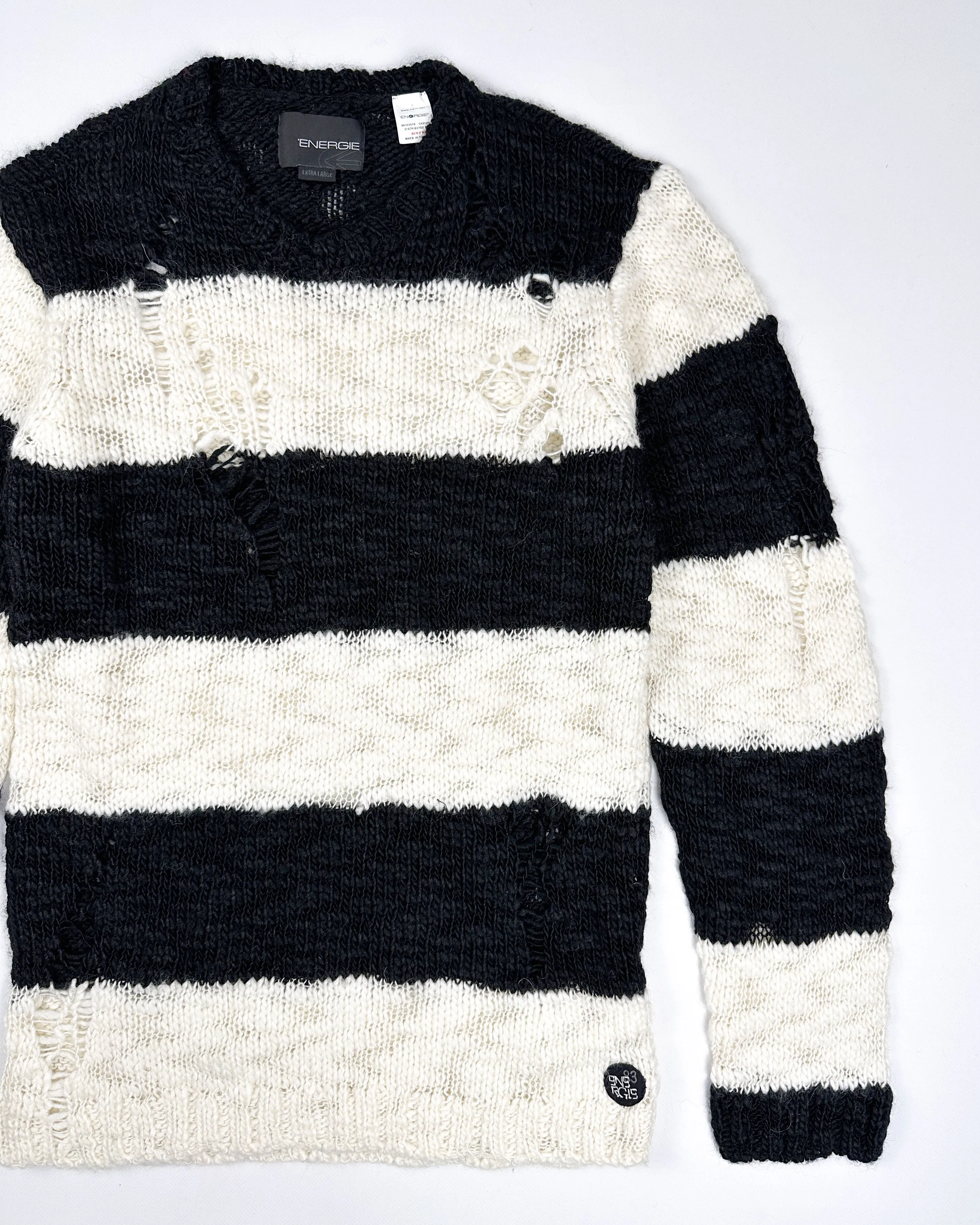 Energie Black and White Distressed Knitwear 2000's