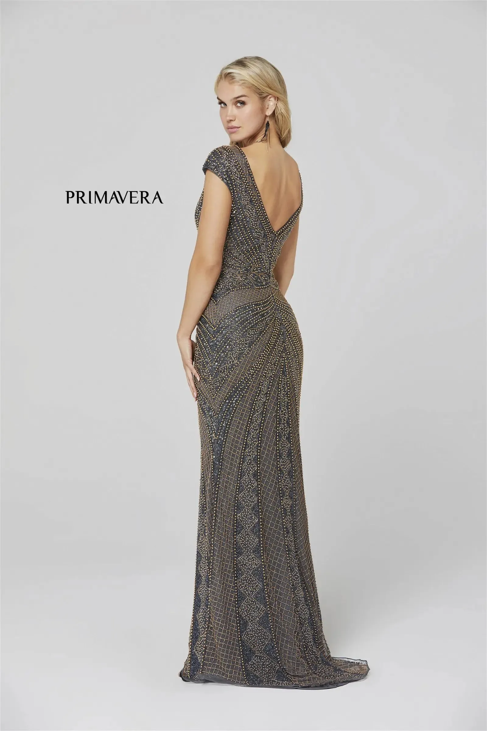 Ferrara | Short Sleeve Beaded Evening Gown | Primavera 3674