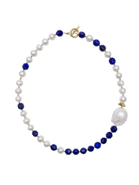 Freshwater Pearls & Lapis Lazuli Choker Necklace EN018