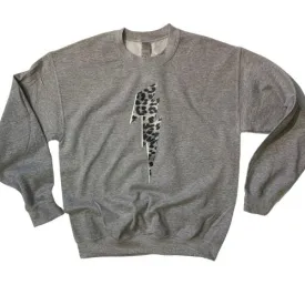 Grey Sweatshirt with Snow Leopard Lightning Bolt