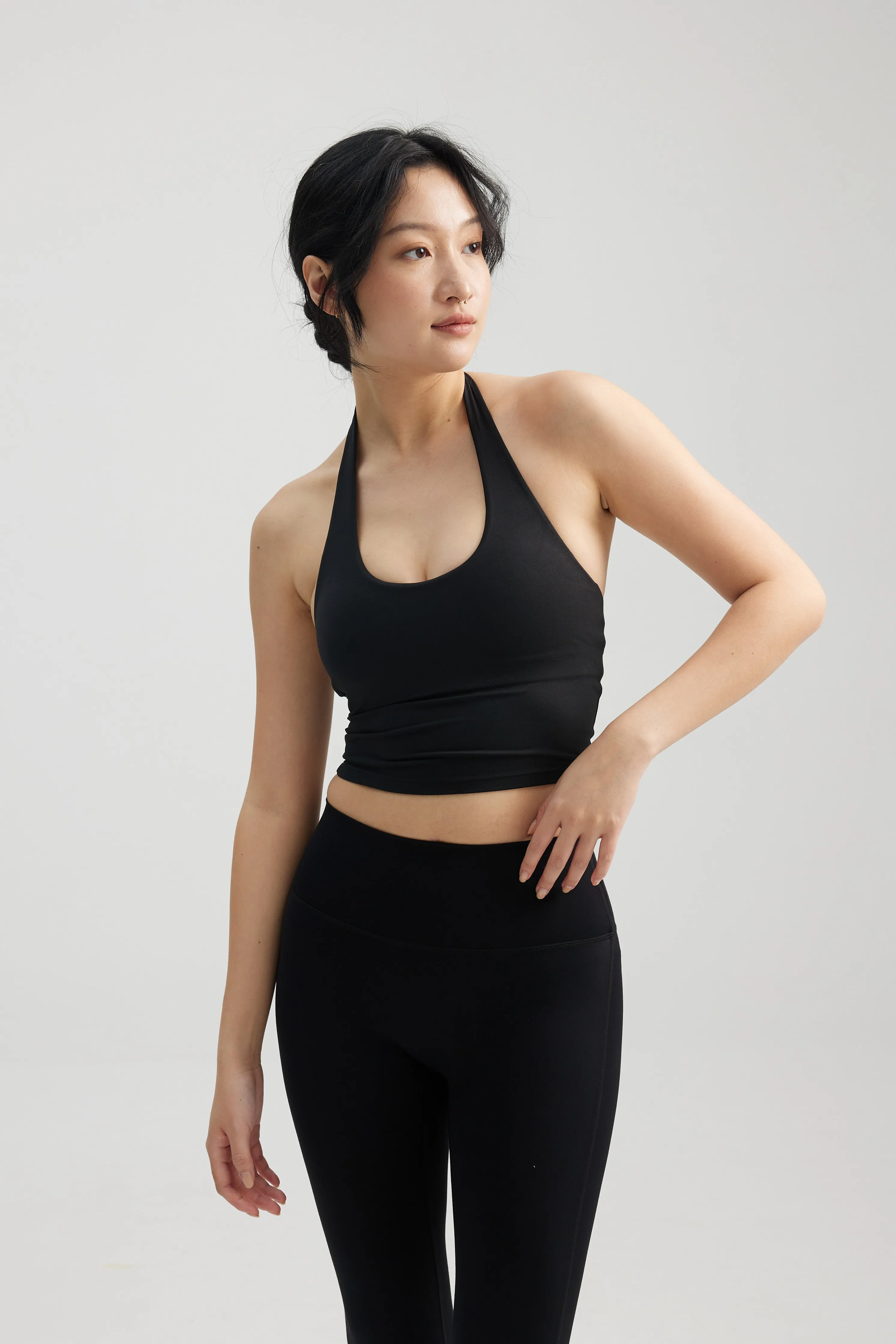 Halter Longline Bra in Black Sesame