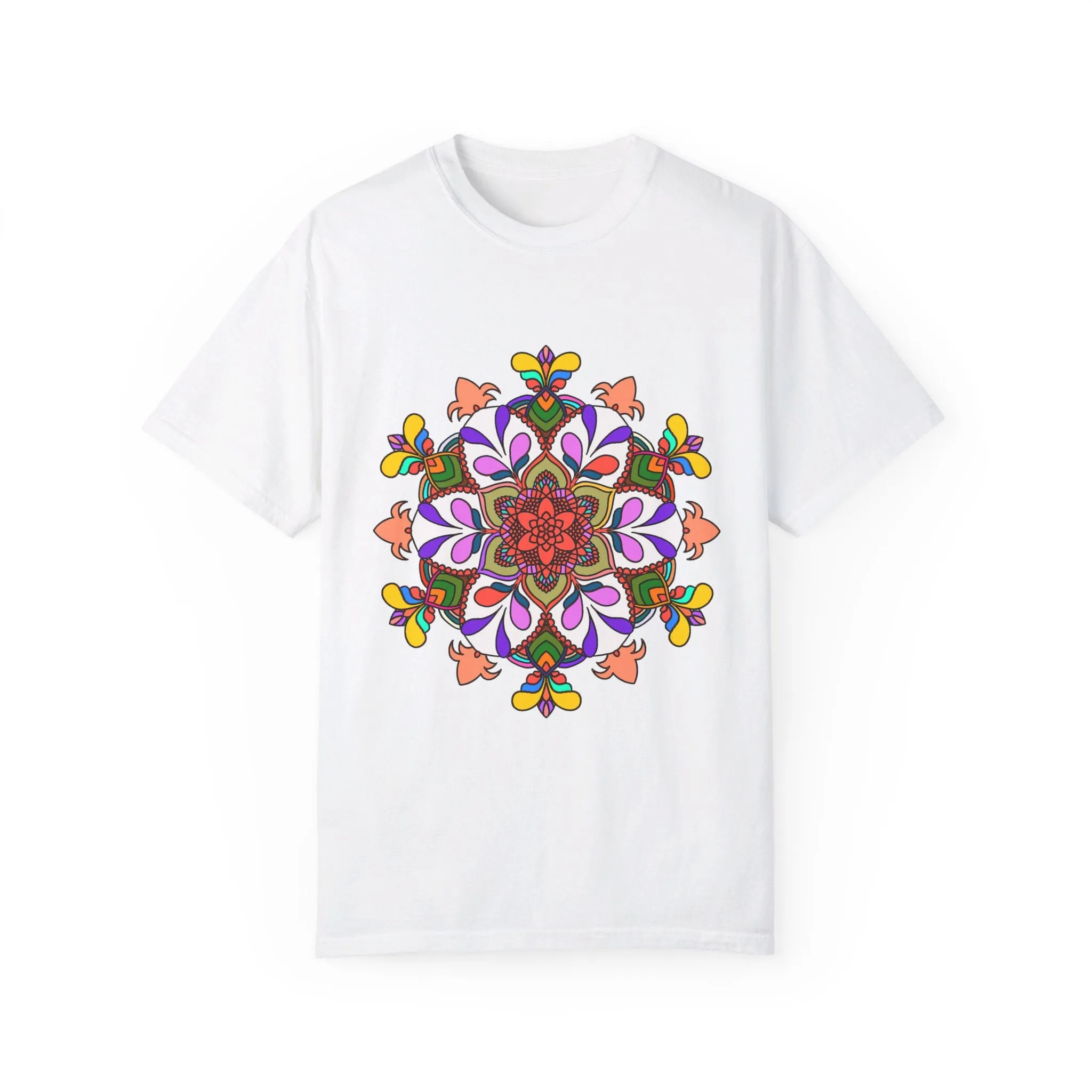 Hand-Drawn Mandala Art T-Shirt - 100% Ring-Spun Cotton - Garment-Dyed for Extra Comfort