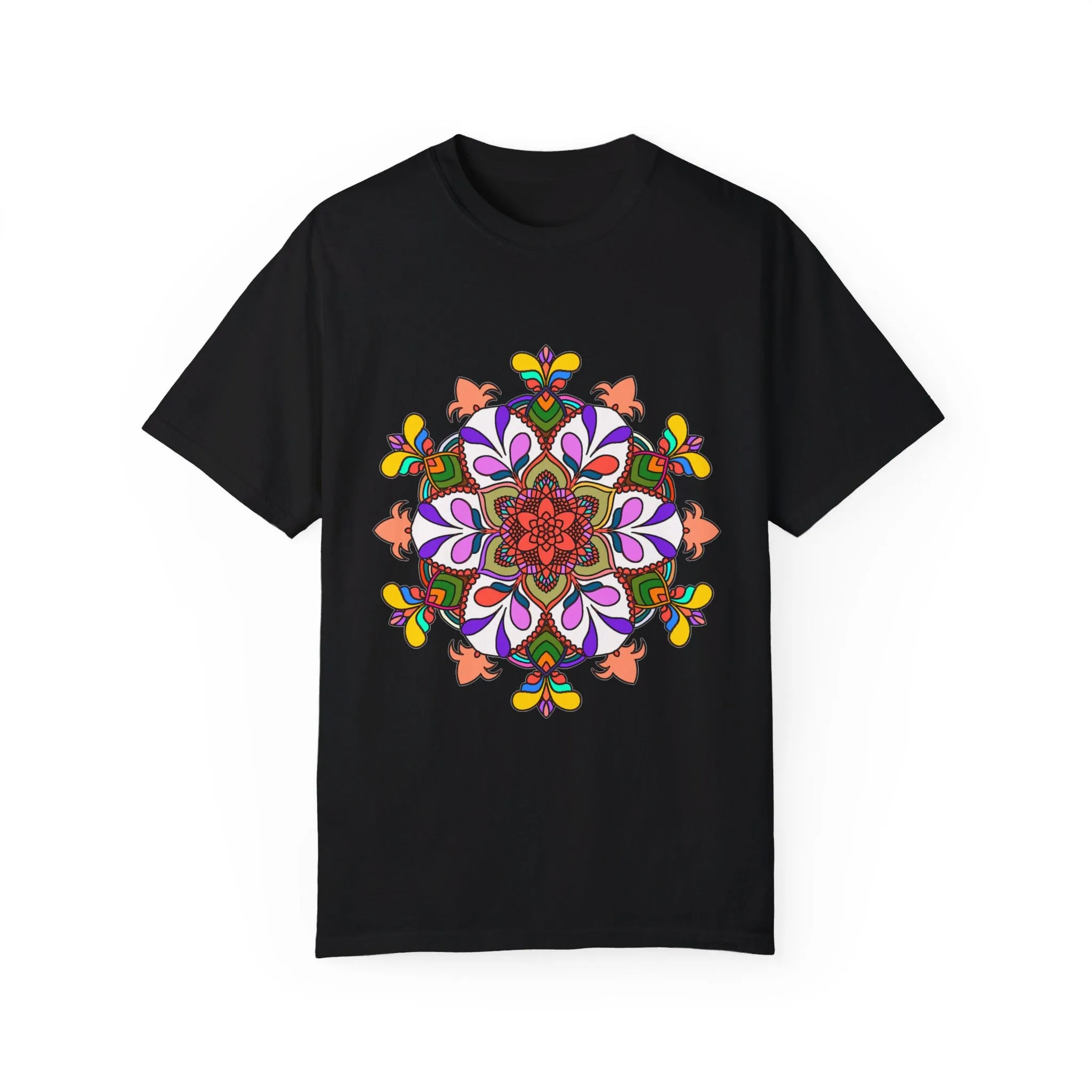 Hand-Drawn Mandala Art T-Shirt - 100% Ring-Spun Cotton - Garment-Dyed for Extra Comfort