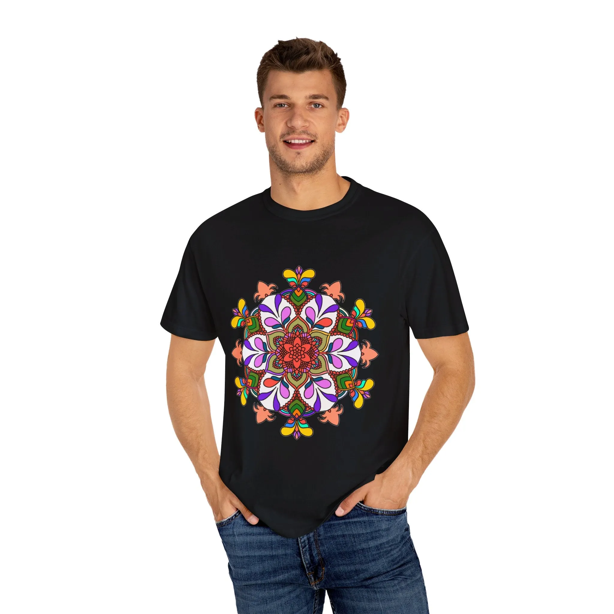 Hand-Drawn Mandala Art T-Shirt - 100% Ring-Spun Cotton - Garment-Dyed for Extra Comfort