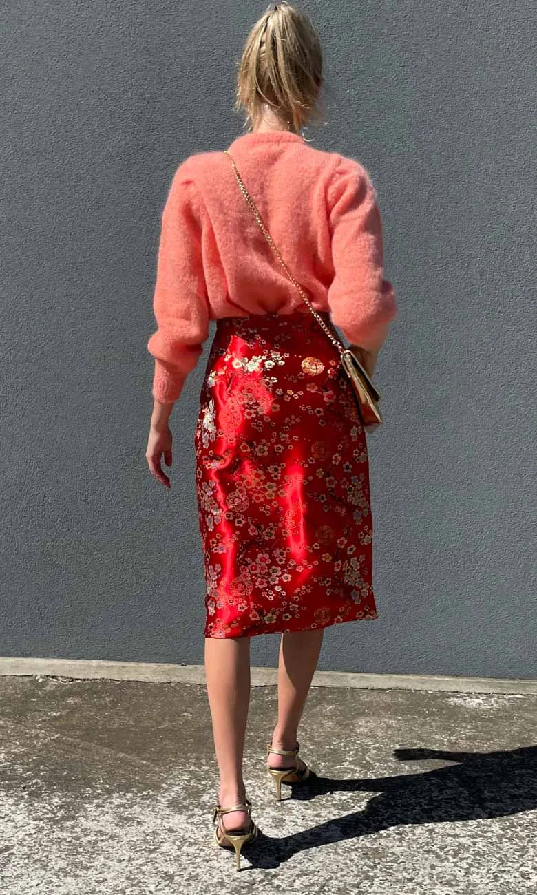 HOSS Madame Butterfly Silk Skirt-  Oriental Red