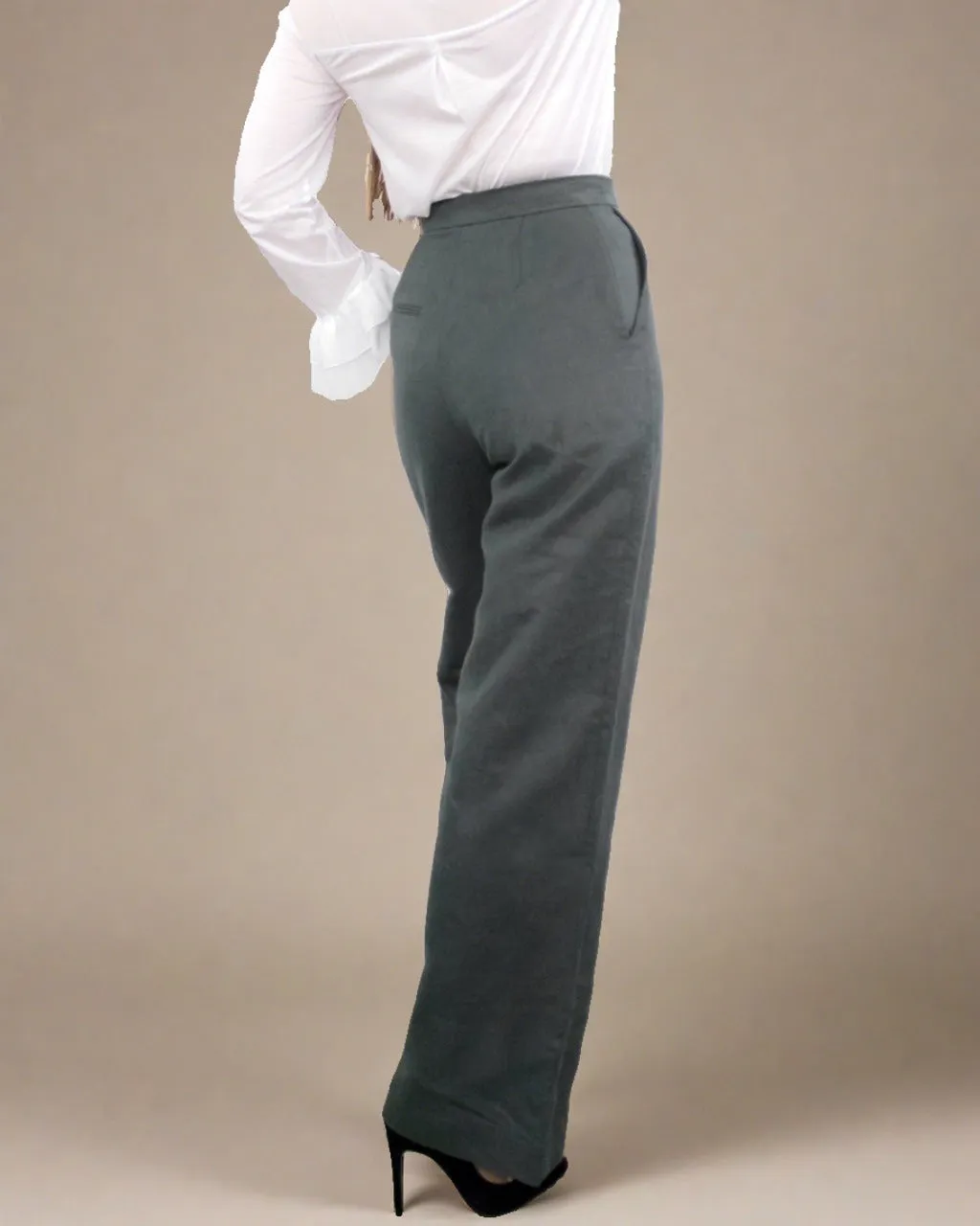 Hylas High Waisted Wide Leg Grey Trousers