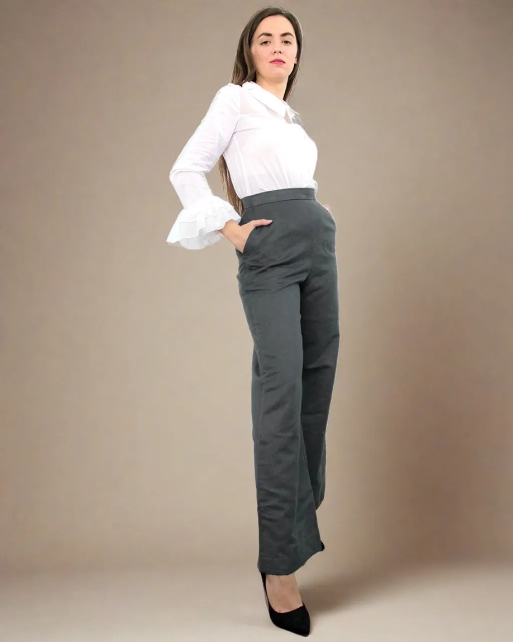 Hylas High Waisted Wide Leg Grey Trousers