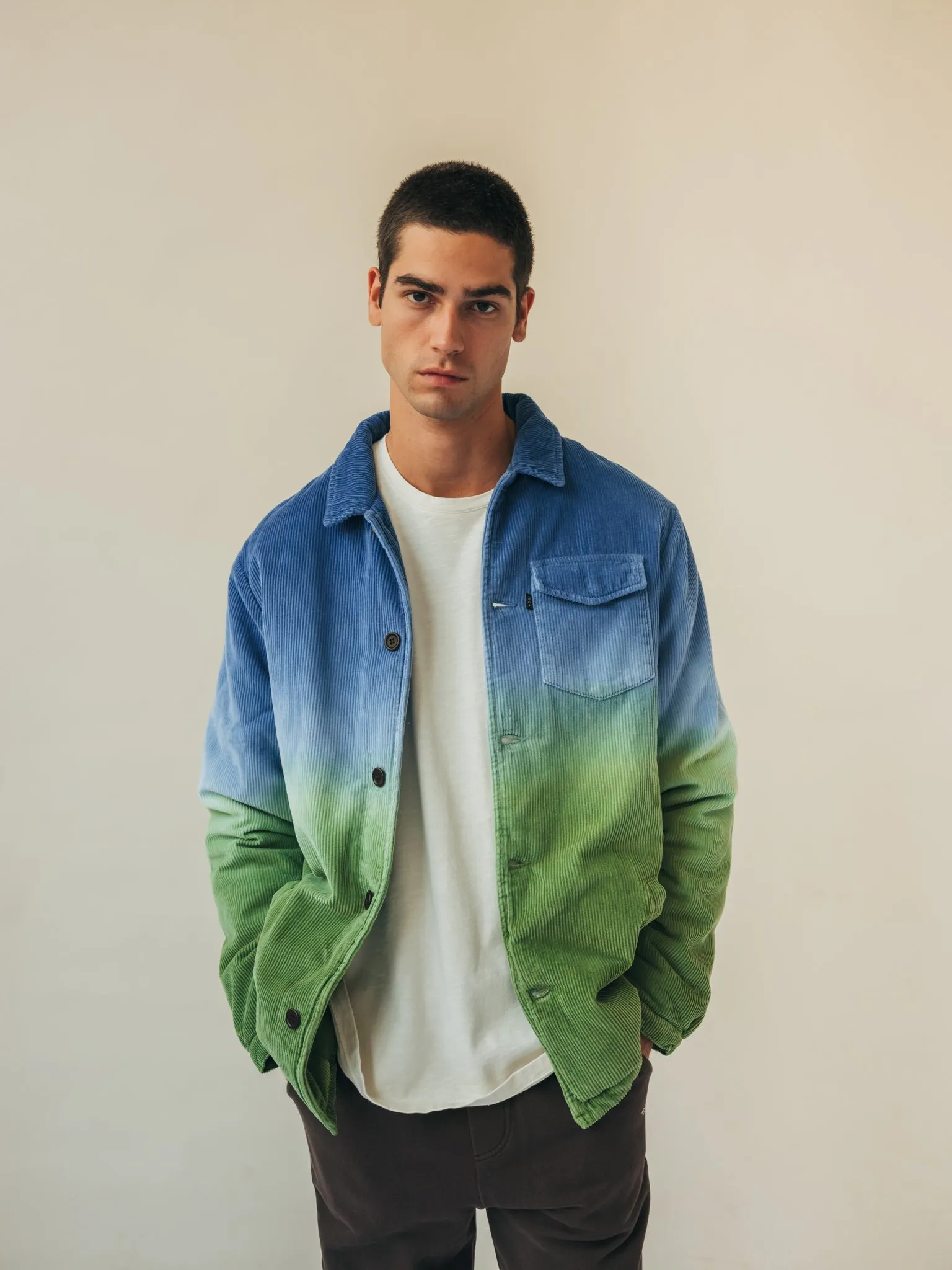 JACKET CORDUROY GRADIENT TURTLE GREEN & STEEL BLUE