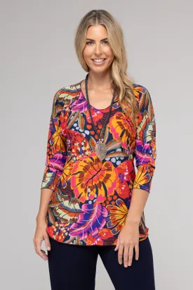 Java Print 3/4 Sleeve Jersey Top