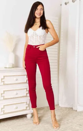 Judy Blue Deep Red High Waist Tummy Control Skinny Jeans