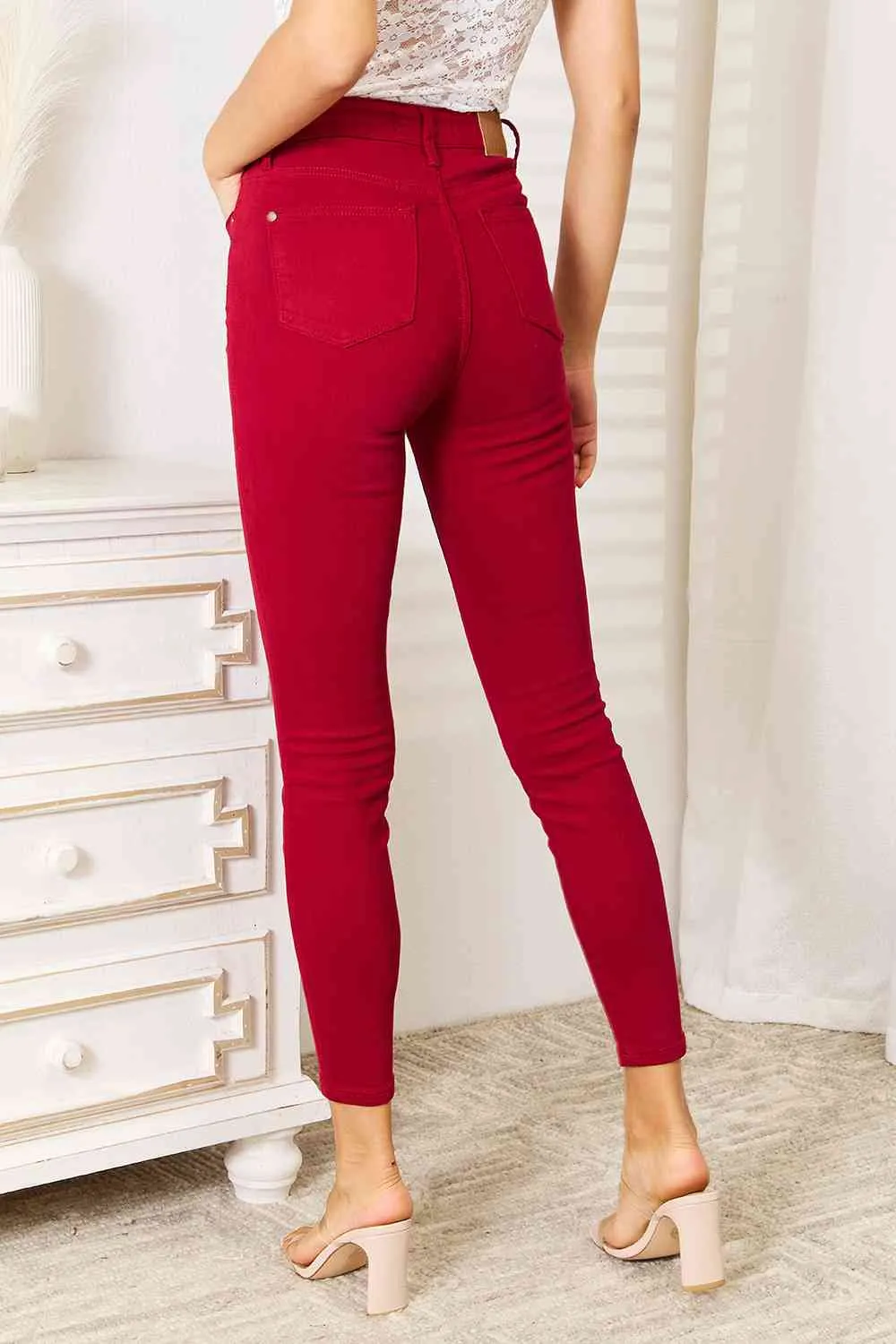 Judy Blue Deep Red High Waist Tummy Control Skinny Jeans