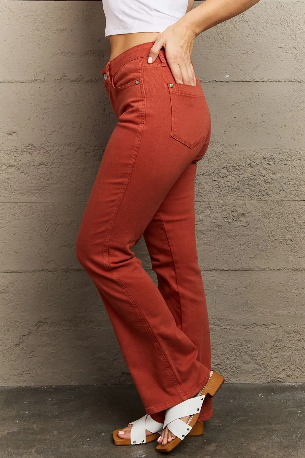 Judy Blue, Mid Rise Slim Bootcut Terracotta Denim Jeans