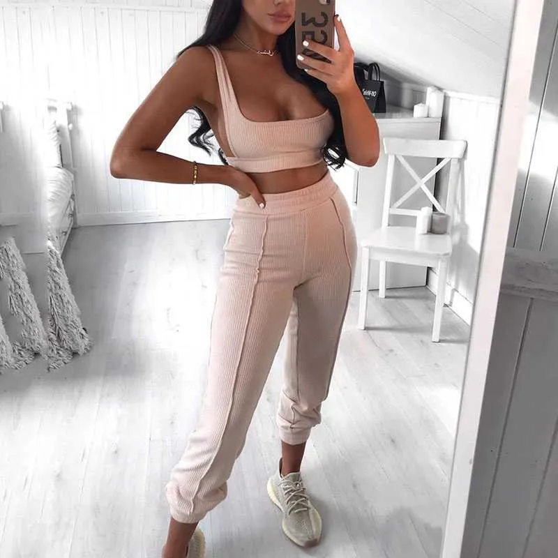 Knitted Two Piece Co ord Set Crop Top and Jogger Pant Outfit