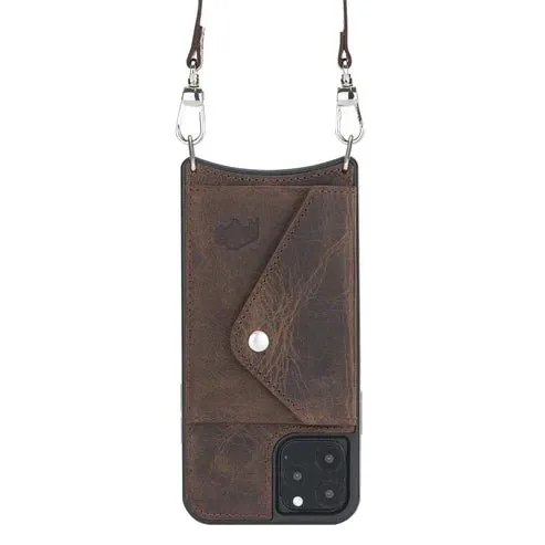 Lara iPhone 11 Pro Crossbody Wallet Case, Distressed Coffee