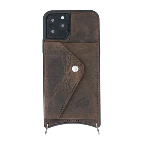 Lara iPhone 11 Pro Crossbody Wallet Case, Distressed Coffee