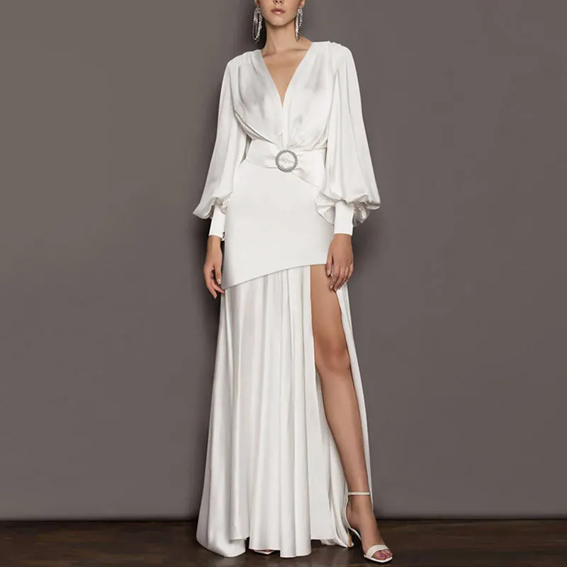 Linda Puff Sleeve High Slit Dress