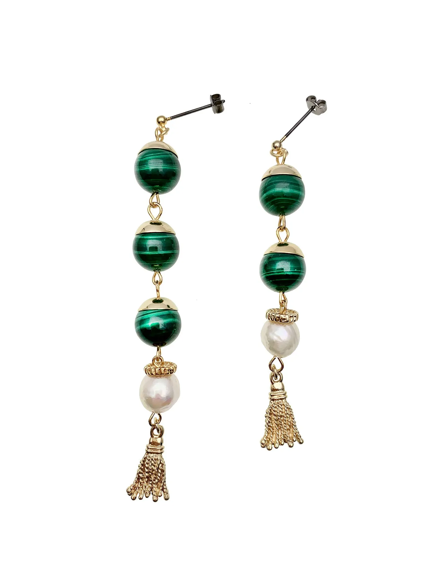 Malachite Asymmetric With Tassel Earrings EE003