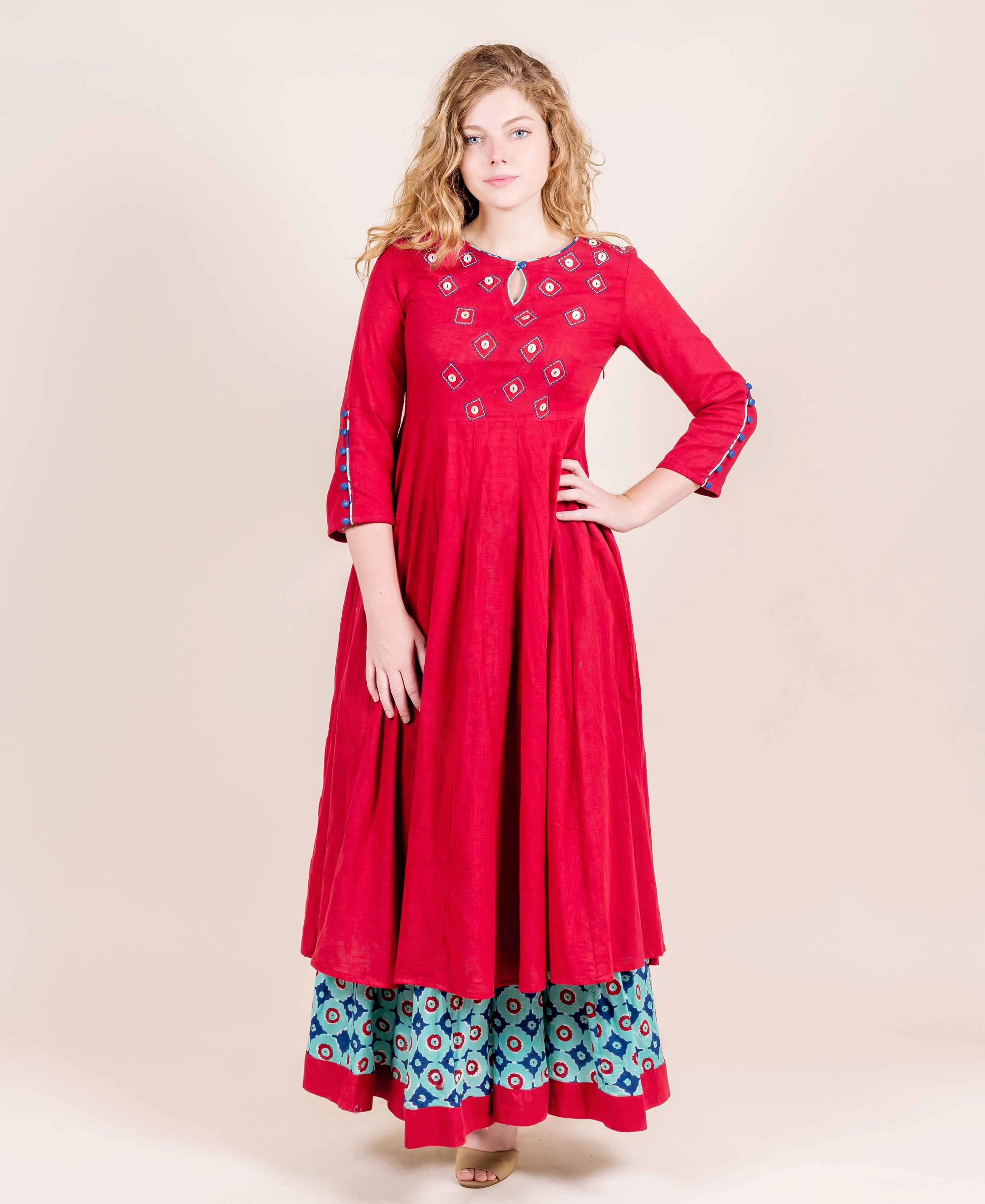 Maroon Long Indo Western Kurta