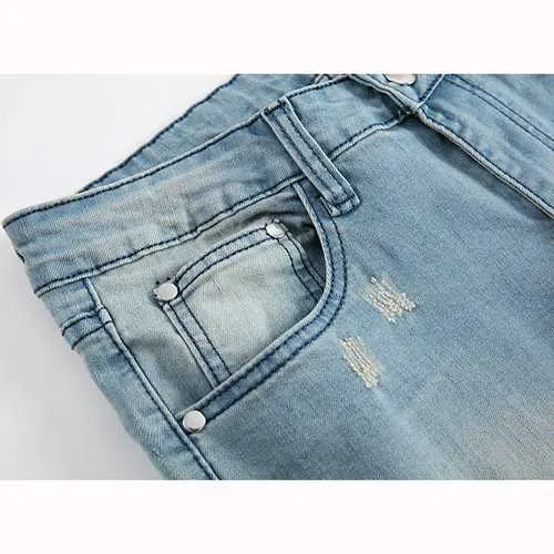 Mens Holes Fashion Casual Straight Legs Jeans Vintage Light Blue Denim Pants