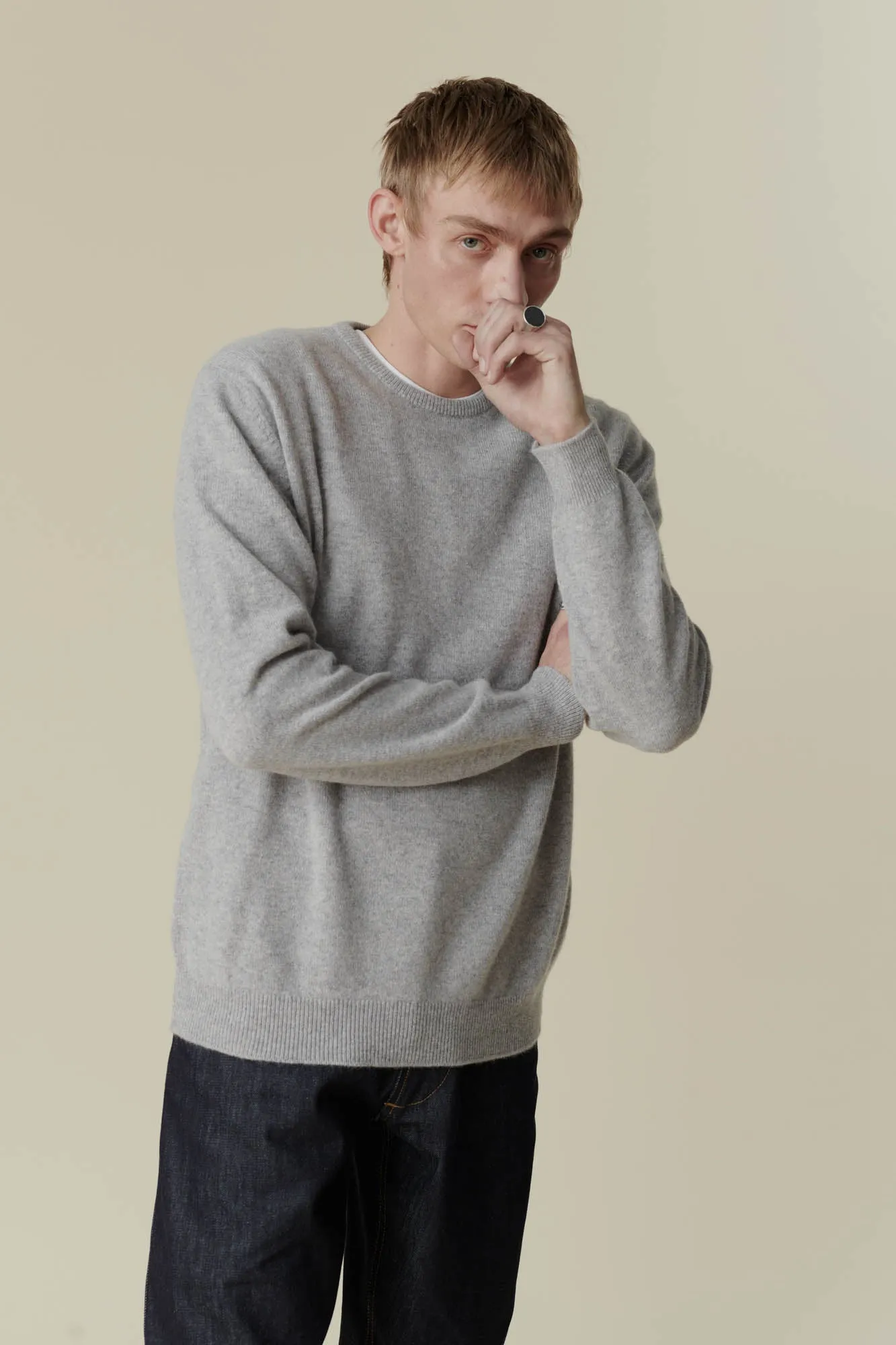 Men's Lambswool Crew Neck - Light Grey