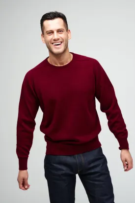 Men's Lambswool Saddle Shoulder Crew Neck - Burgundy