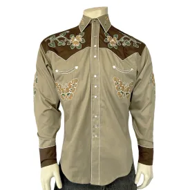 Men's Vintage Navy Floral Butterfly Embroidered Western Shirt