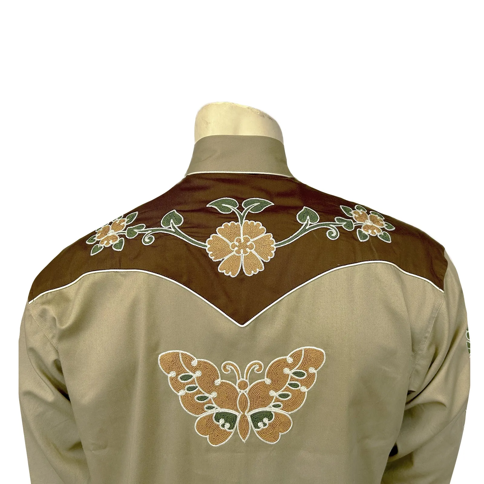 Men's Vintage Navy Floral Butterfly Embroidered Western Shirt