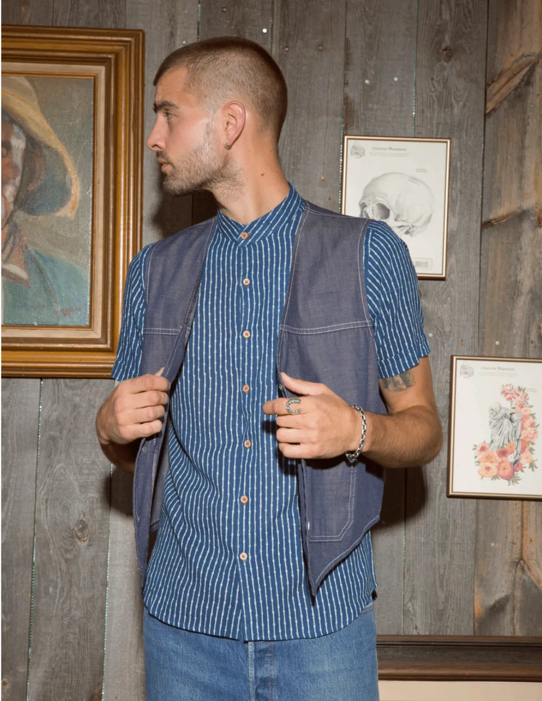 Mitra Indigo Short Sleeve Button Down