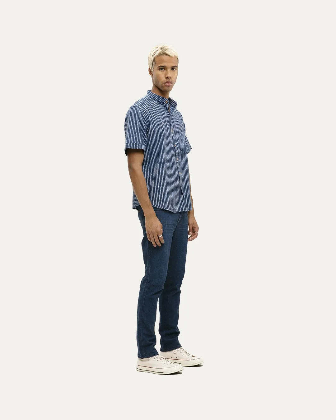 Mitra Indigo Short Sleeve Button Down