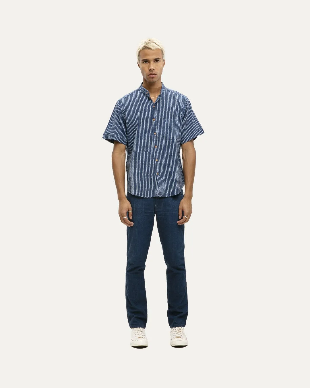 Mitra Indigo Short Sleeve Button Down