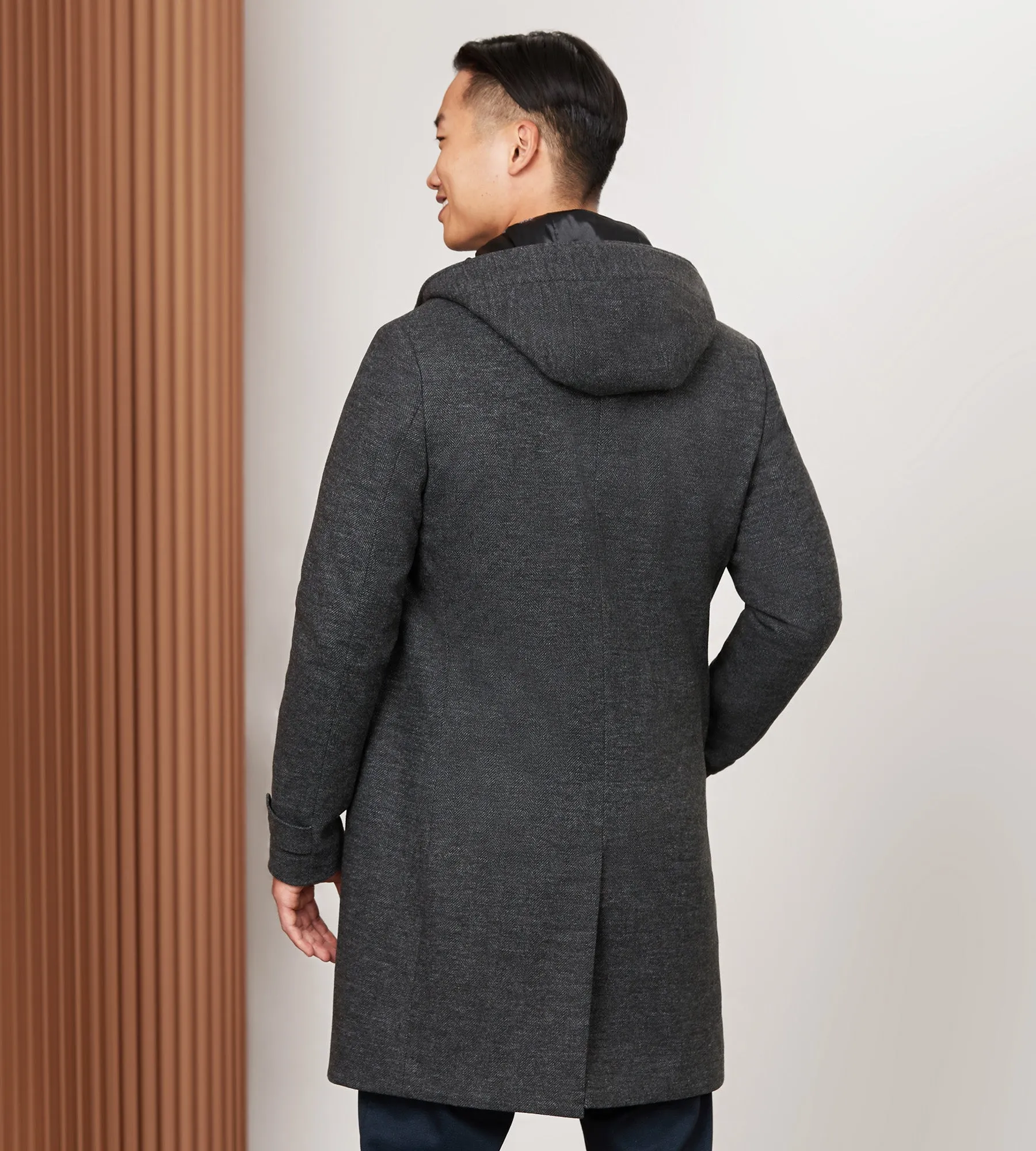 Modern Fit 4-Way Stretch Wool Coat with Removable Hood