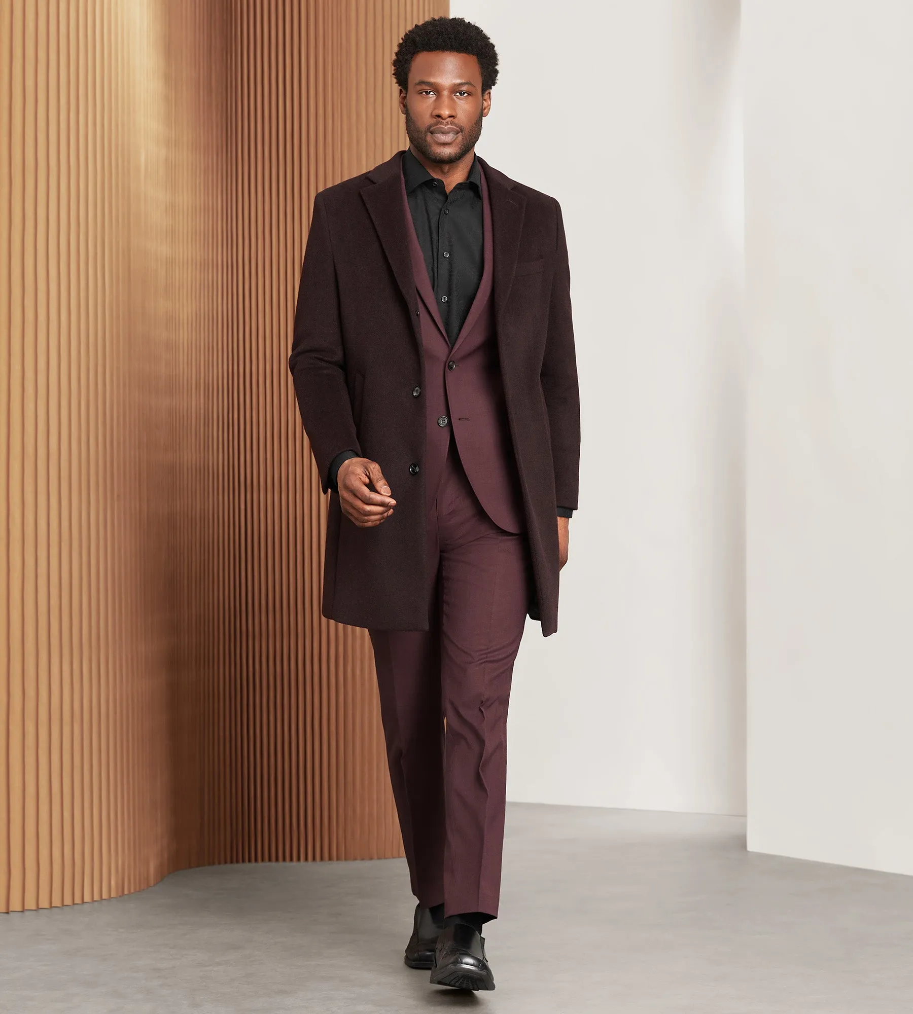 Modern Fit Water-Resistant Long Wool Coat