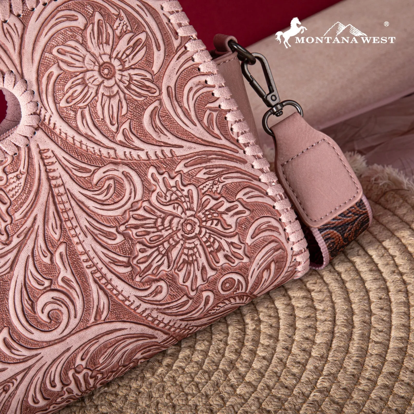 Montana West Floral Embossing Whipstitch Crossbody Bag