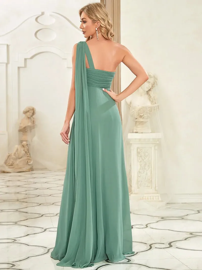 One Shoulder Ruched Top Evening Dress