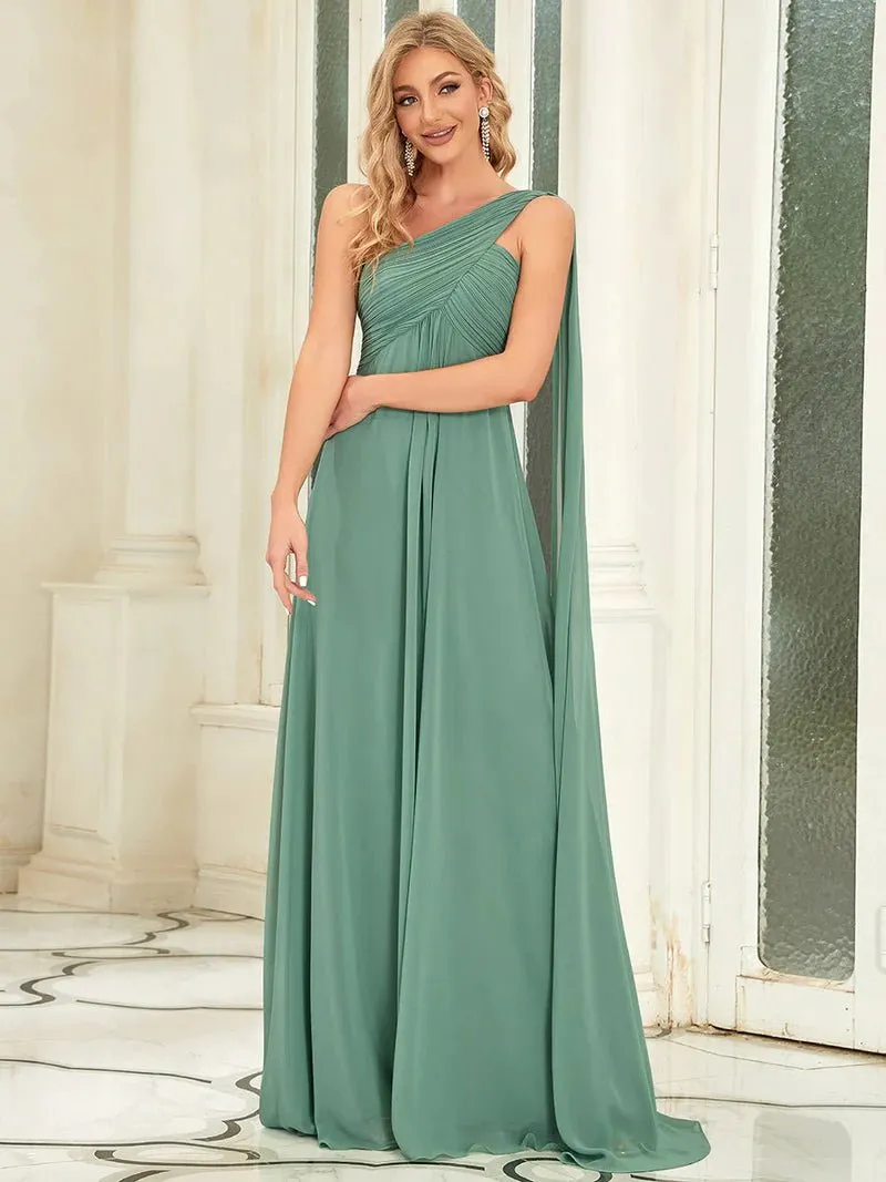 One Shoulder Ruched Top Evening Dress