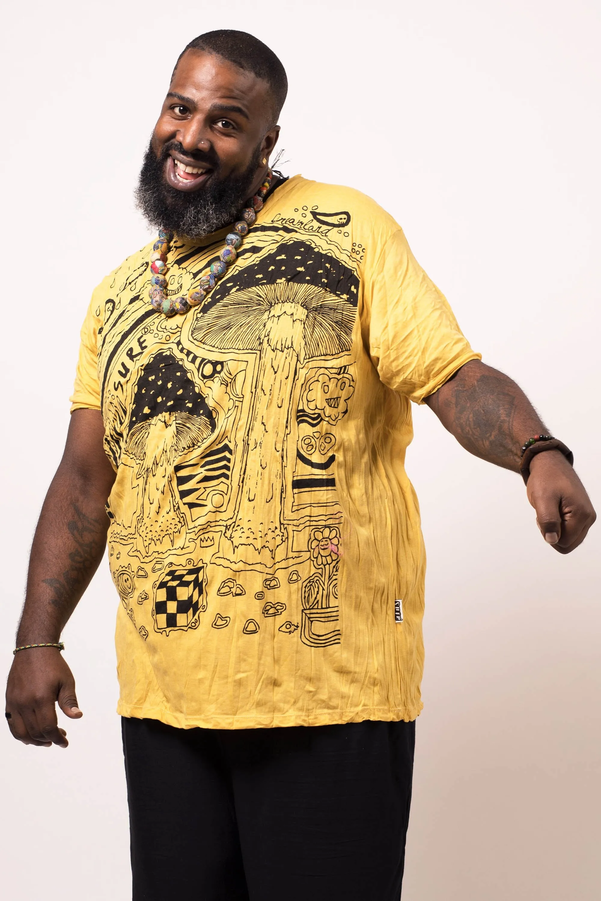 Plus Size Sure Design Men's Magic Mushroom T-Shirt Yellow