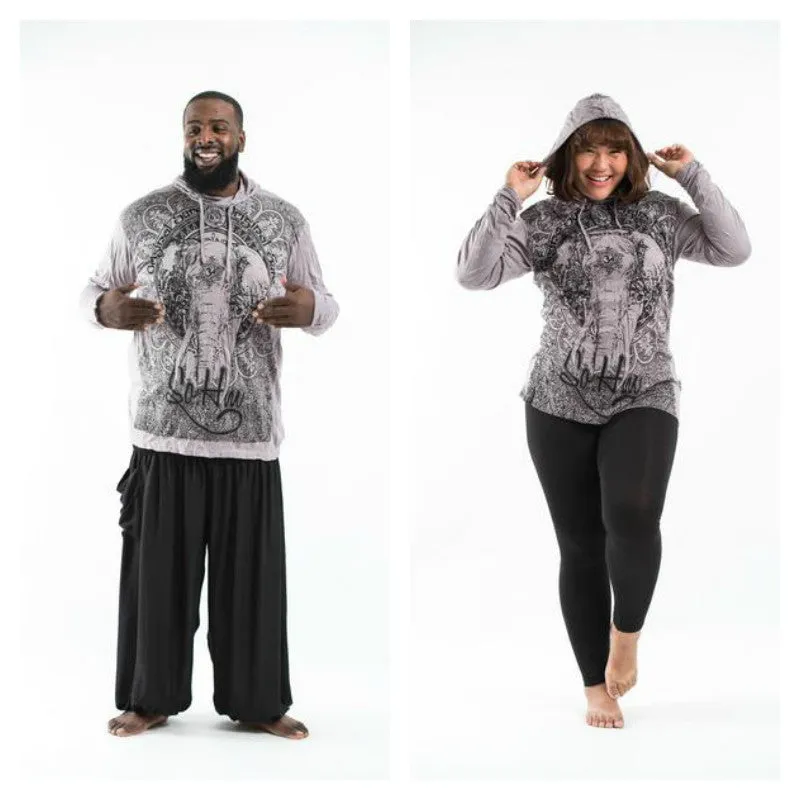 Plus Size Sure Design Unisex Wild Elephant Hoodie Gray