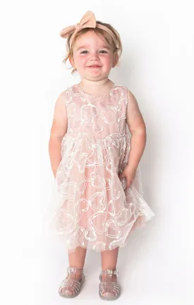 Popatu Baby Girl's Dusty Rose Heart Embroidered Dress