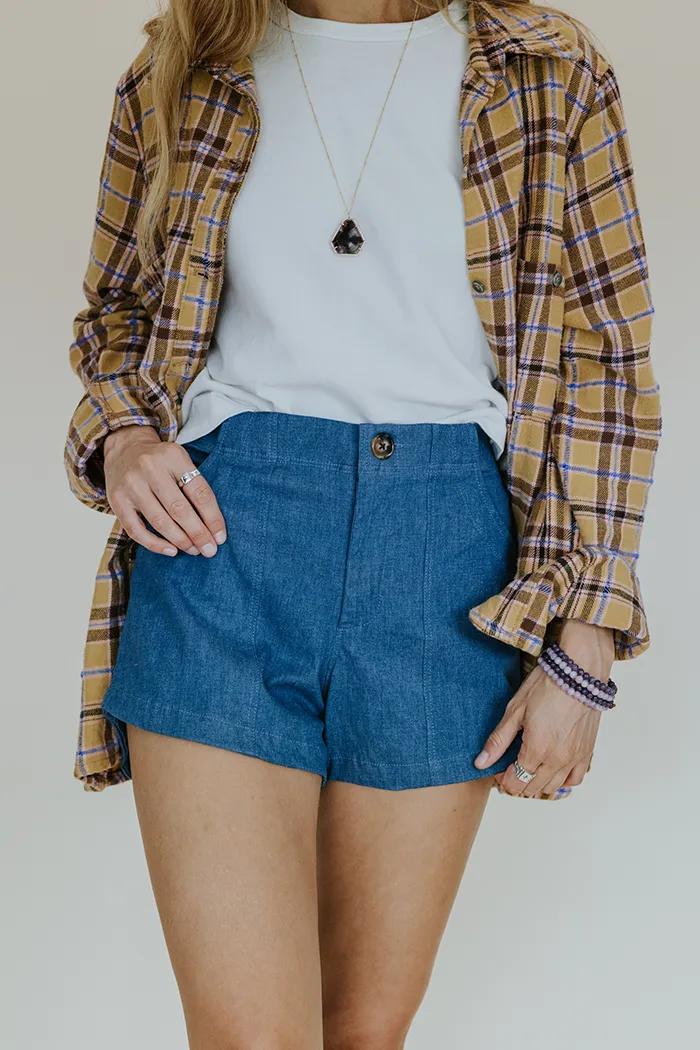 Retro Pocket Shorts - Blue Chambray Twill