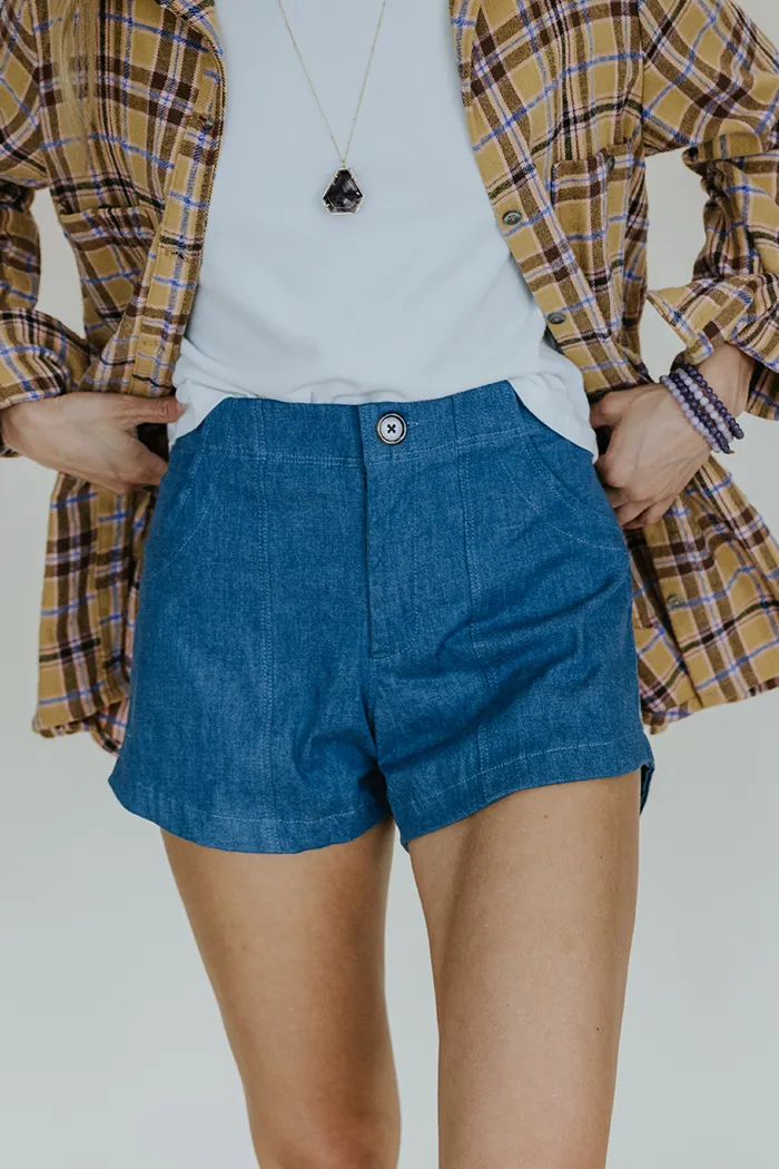 Retro Pocket Shorts - Blue Chambray Twill