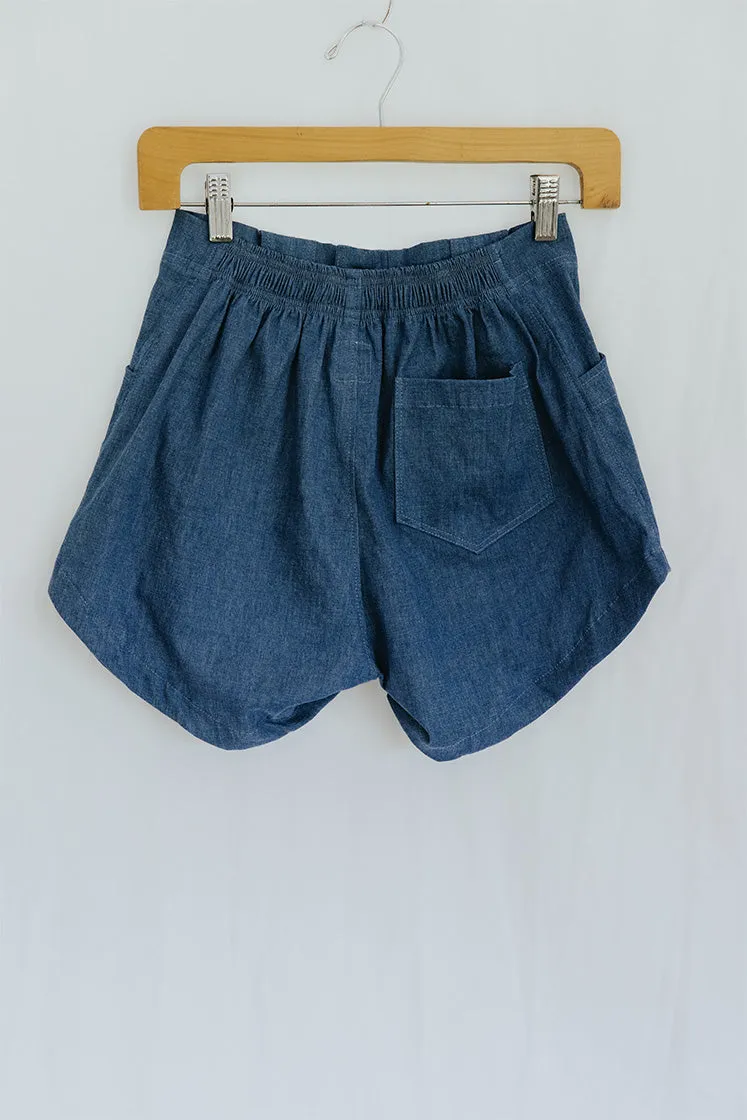 Retro Pocket Shorts - Blue Chambray Twill