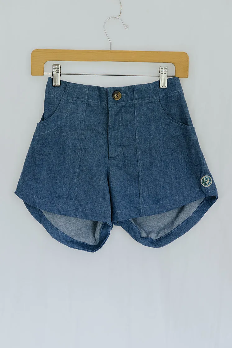 Retro Pocket Shorts - Blue Chambray Twill