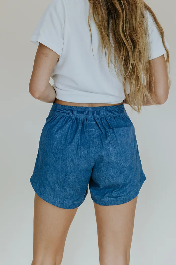 Retro Pocket Shorts - Blue Chambray Twill