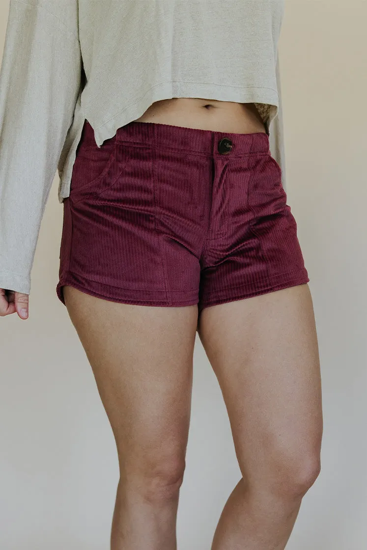 Retro Pocket Shorts - Merlot Corduroy