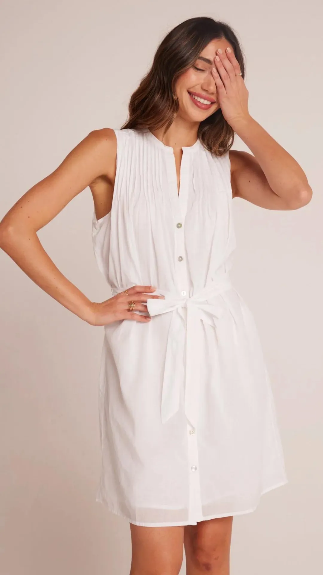 Sleeveless Pintuck Dress - White