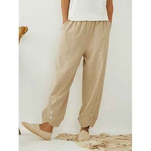 Solid Color Elastic Waist Loose Pants