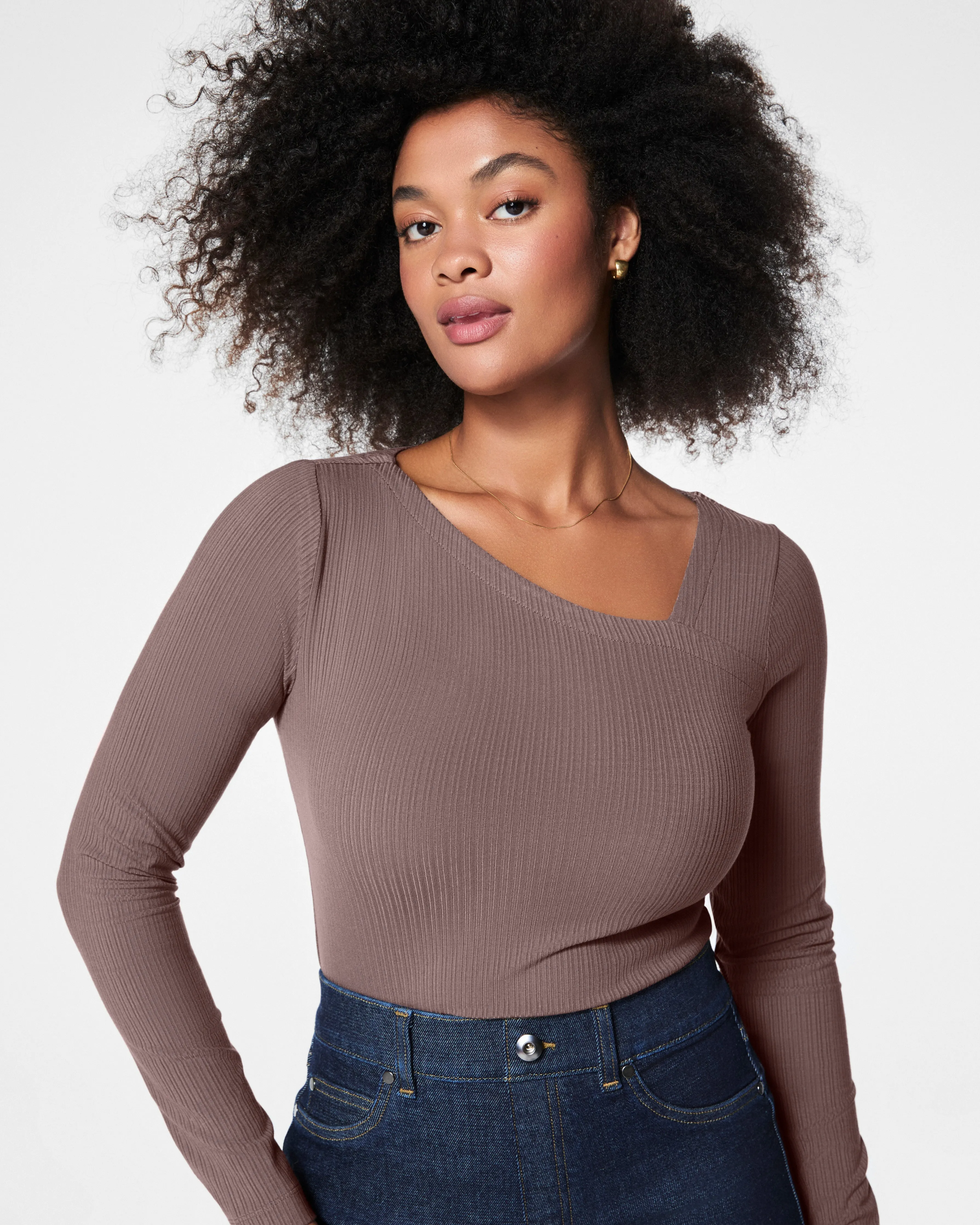 Stretch Rib Asymmetrical Top