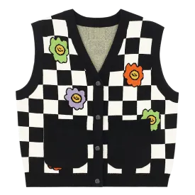 TAKA Original Fun Growing daisy knitted check-pattern vest